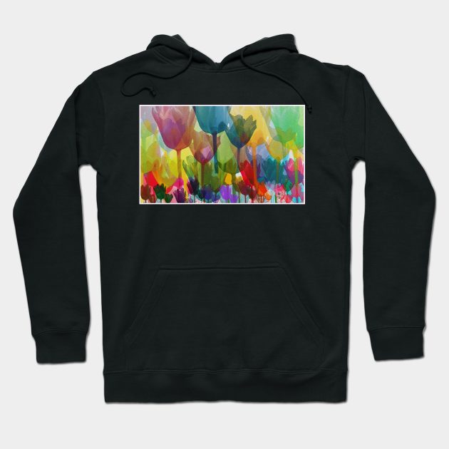 Rainbow Watercolor Tulips Hoodie by FloralPatterns